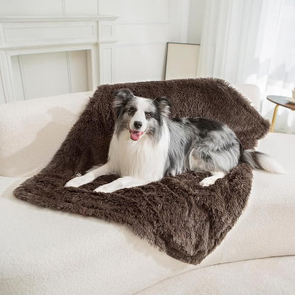 gogobunny Waterproof Plush Long Faux Fur Pet Throw Blanket Ultra Soft Fluffy Bed Couch Cover Washable - Premium Flannel Calming Blankets for Dog Puppy Cat (40x50 Inch (Pack of 1), Chocolate)