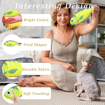 Soft Catnip Toys Fish, 3 Pack Bell Sound Cat Toys, Interesting Indoor Cat Kicker Toys, Durable and Highly Interactive Catnip Toys (Lucky Fish)