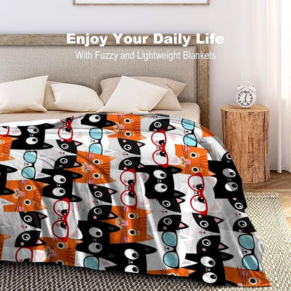 Cute Cat Blanket Animals Pet Pattern Gifts for Cat Lovers Kawaii Soft Lightweight Flannel Throw Blankets for Kids Adults 50"x40"Small For Kids