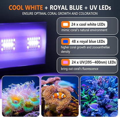 hygger LED Saltwater Aquarium Light, 24/7 Mode Nano Tank Reef Light for Coral, Refugium Light with White, Blue, U-V LEDs Dimmer Timer Moonlight Mounting Bracket 2 Metal Legs 11'' Long 19W