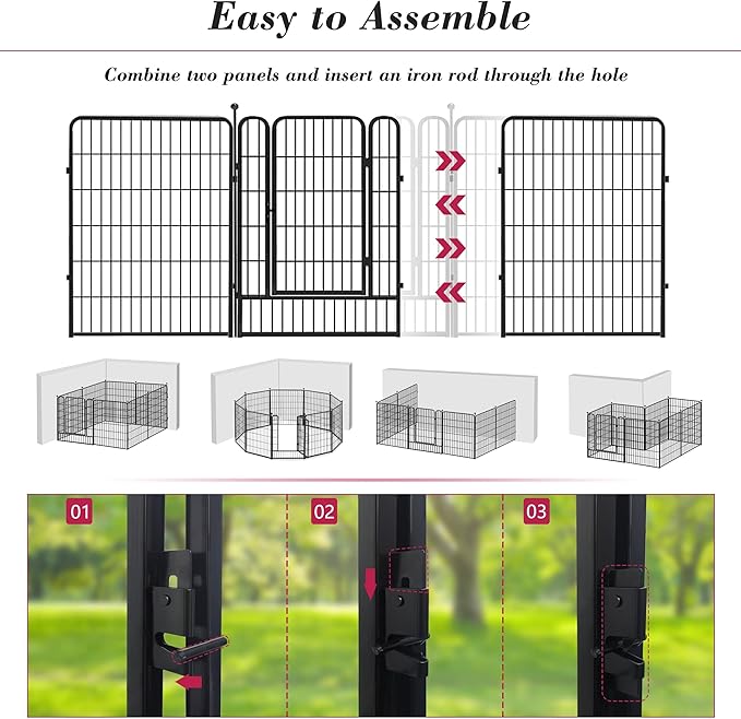 Dog Playpen 40 inch 32 Panels Indoor Outdoor Dog Pen for Large/Medium/Small Dogs Heavy Duty Metal Dog Fence Outdoor for Yard, Puppy Playpen with Door Portable Pet Fence for RV Camping Yard
