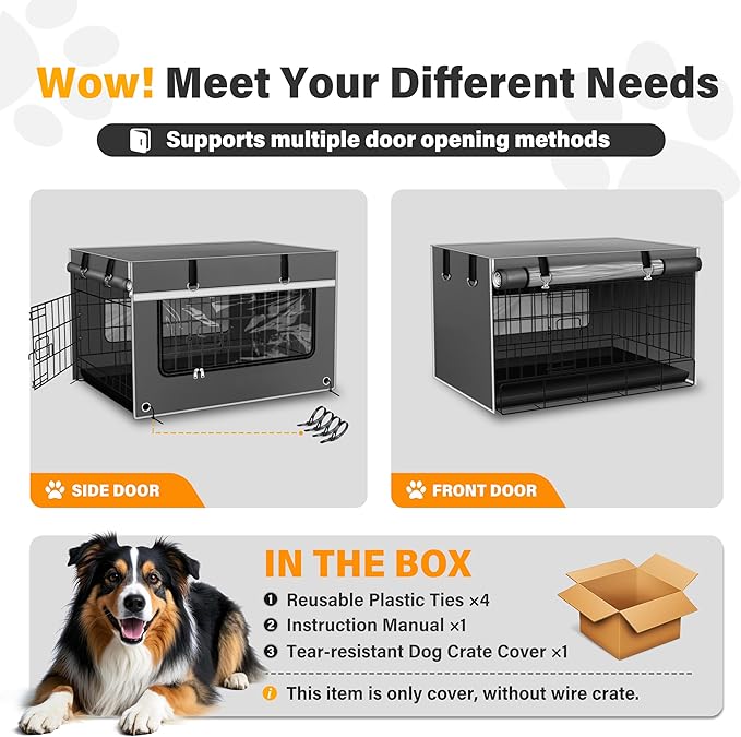 Dog Crate Cover 42 Inch Heavy-Duty Insulated & Breathable  Dog Kennel Cover for 42___28___30__ Wire Crates. Adjustable Light & Ventilation, Anxiety Relief Design, Gray (Cover Only