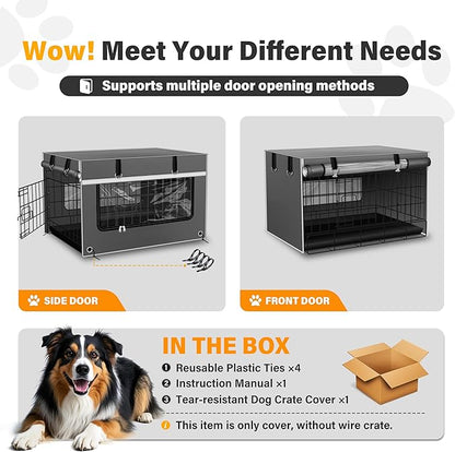 Dog Crate Cover 42 Inch Heavy-Duty Insulated & Breathable  Dog Kennel Cover for 42___28___30__ Wire Crates. Adjustable Light & Ventilation, Anxiety Relief Design, Gray (Cover Only