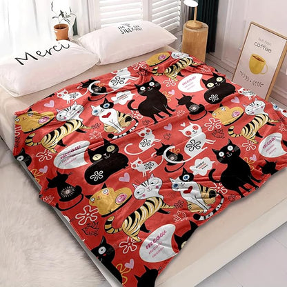 Ultra Soft Flannel Cat Throw Blanket - Cute Pattern, 50"x60" Gift for Cat Lovers (Women, Men, Kids, Adults)