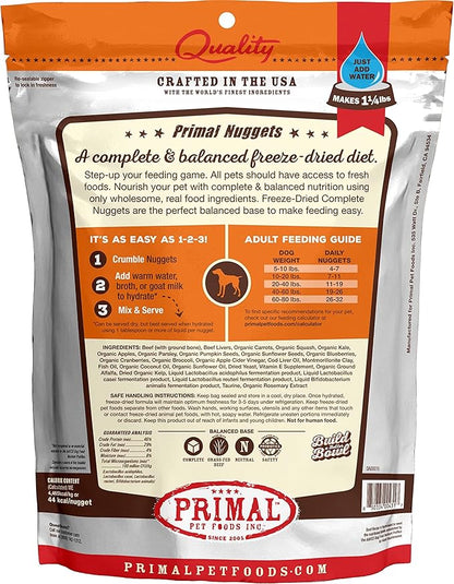 Primal Freeze Dried Raw Dog Food Nuggets, Beef, Complete & Balanced Meal, Also Use as Topper or Treat, Premium, Healthy, Grain Free, High Protein Raw Dog Food, 5.5 oz