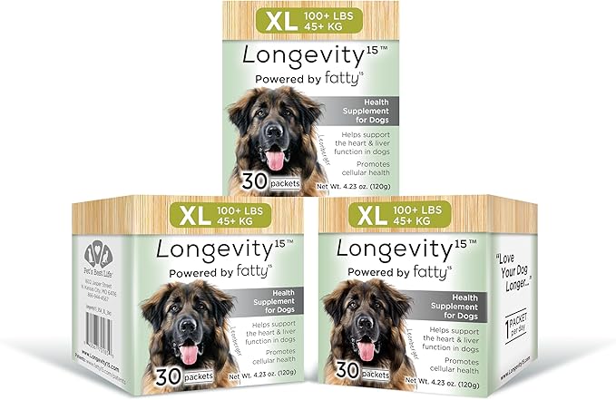 Yummy Combs Longevity15  C15:0  Fatty Acid Health Supplement for Dogs  Healthy Pet Supplies  for Extra Large Dogs, 3 Pack