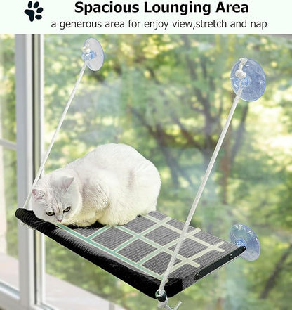 Cat Window Perch for Large Cats,Foldable Hammock with 4 Heavy Duty Suction Cups,Solid Metal Frame,Scratchable Felt Feline Bed for Sunbathing,Napping & Overlooking(Grey)