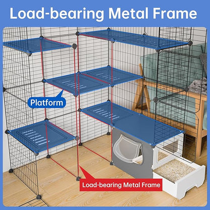 Oneluck Cat Cage with Litter Box, Large 4-Tier DIY Enclosures Detachable Metal Wire Kennel Indoor Crate Exercise Place Ideal for 1-3 Cats