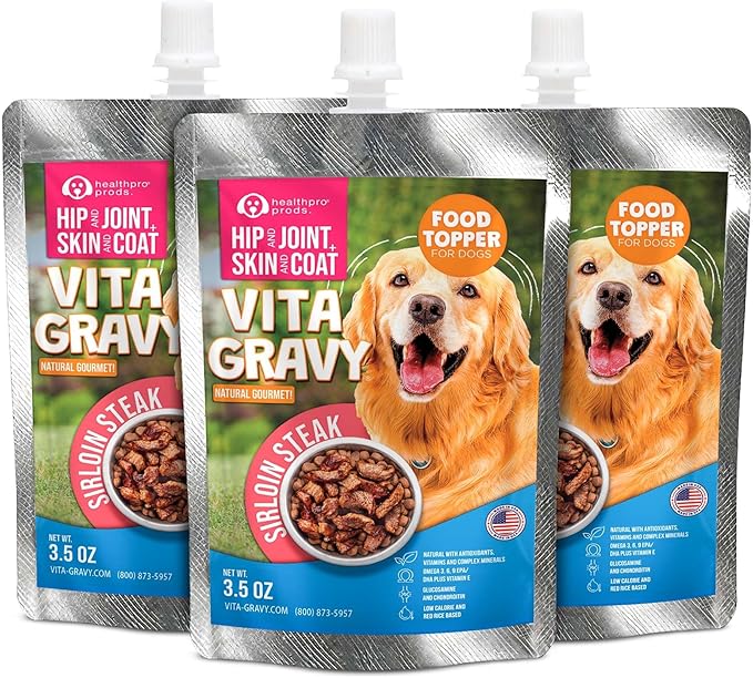 VitaGravy Dog Food Topper for Dry Dog Food Wet Dog Food in Sirloin Steak Delicious Flavour. Dogs Love Rich Gravy Texture than Bone Broth for Dogs. Farmers Dog Food topper, Pet Food, 3.5oz, 3 Pk