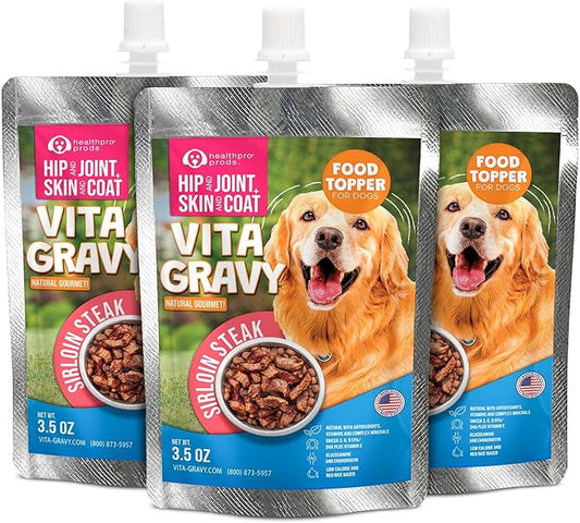VitaGravy Dog Food Topper for Dry Dog Food Wet Dog Food in Sirloin Steak Delicious Flavour. Dogs Love Rich Gravy Texture than Bone Broth for Dogs. Farmers Dog Food topper, Pet Food, 3.5oz, 3 Pk