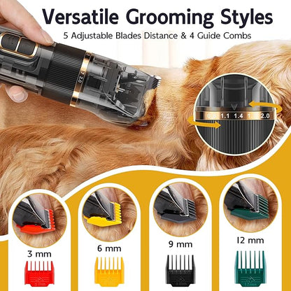 Dog Grooming Kit with LED Display, 3-Speed, Low Noise, Rechargeable, Cordless, Waterproof Clippers for Dogs Cats Small & Large Pets with Thick Coats