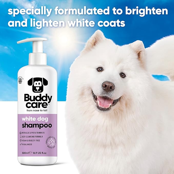 White Dog Shampoo by Buddycare | Dry Skin & Itchy Skin Relief for Smelly Dogs | Deep Cleansing Shampoo for Dogs Puppy Sensitive Skin | Dog Shampoo & Conditioner | with Aloe & Vitamin B5 (16.90oz)