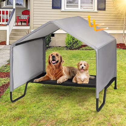 Dog Shade Shelter Outdoor Tent for Small Medium Large Dogs, Waterproof Sun Protection Dog Tent with Bed, Outside Sun Rain Canopy Pet House for Dogs Cats Livestock, Grey, 39.8x39.8x41.3 in