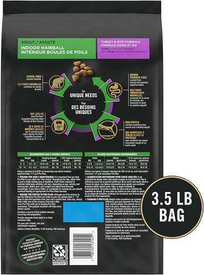 Purina Pro Plan Hairball Management, Indoor Cat Food, Turkey and Rice Formula - 3.5 lb. Bag