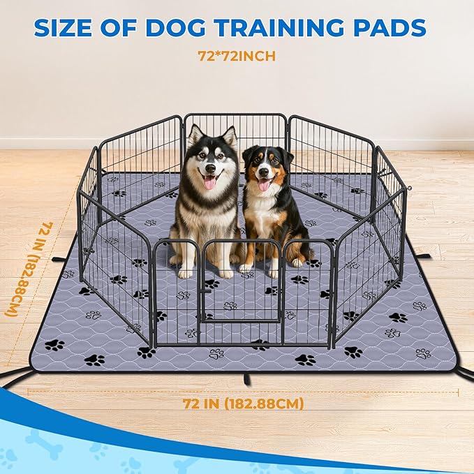 Fostanfly Washable Pee Pads for Dogs, 72"x72"-2 Pack Extra Large Reusable Potty Pads for Floor, Non-Slip Waterproof Pet Playpen Mat for Puppy/Senior Dog Whelping Incontinence