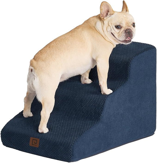 EHEYCIGA Curved Dog Stairs Ramp for Small Dogs 15.7" H, 3-Step Dog Steps for Couch Sofa and Chair, Pet Stairs for Cats, Non-Slip Balanced Pet Steps Indoor, Navy