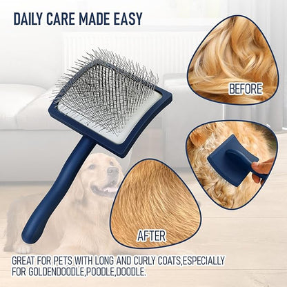 Slicker Dog Cat Grooming Brush for Long Haired Dogs and Cats,Poodle Doodle Brush for Grooming,Dog Brush for Shedding,Good For Daily Brushing- L