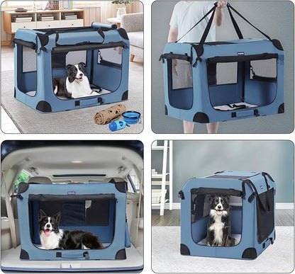 Petprsco Portable Dog Crate - 32"x23"x23" Collapsible Dog Travel Crate for Medium/Large Dogs with Soft Blanket, Foldable Bowl & Poop Bag Dispenser - Indoor & Outdoor Use