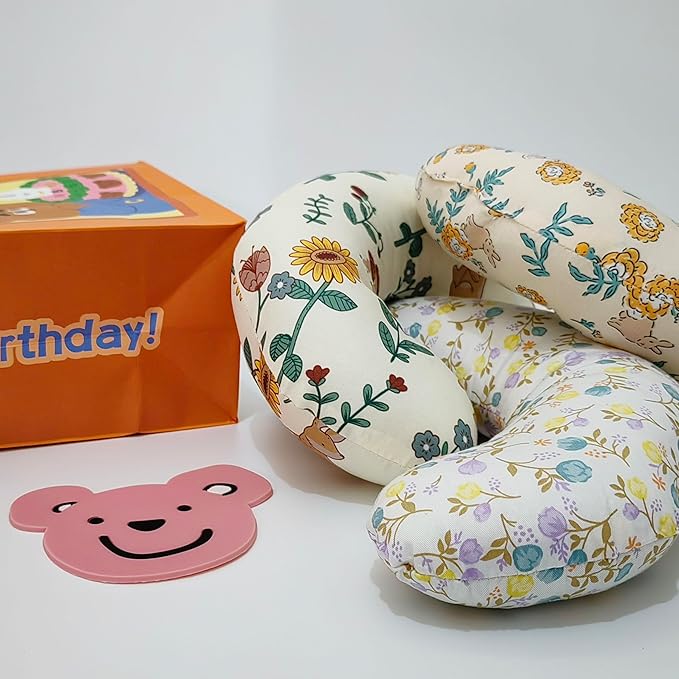 Pet Pillow Floral U-Shaped Pillow for Dogs, Soft Dog Neck Pillow, Small Animal Pillow for Cat Dog Raabits, Pet Neck Pillow for Upper Spine Calming Support (Yellow Flower Rabbit)