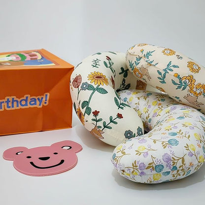 Pet Pillow Floral U-Shaped Pillow for Dogs, Soft Dog Neck Pillow, Small Animal Pillow for Cat Dog Raabits, Pet Neck Pillow for Upper Spine Calming Support (Yellow Flower Rabbit)