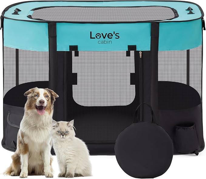 Love's cabin Pet Puppy Dog Playpen, Small Dog Tent Crates Cage Indoor/Outdoor, Portable Exercise Playpen for Dog and Cat, Foldable Pop Up Dog Kennel Playpen with Carring Case (S, Green)