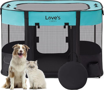 Love's cabin Pet Puppy Dog Playpen, Small Dog Tent Crates Cage Indoor/Outdoor, Portable Exercise Playpen for Dog and Cat, Foldable Pop Up Dog Kennel Playpen with Carring Case (S, Green)