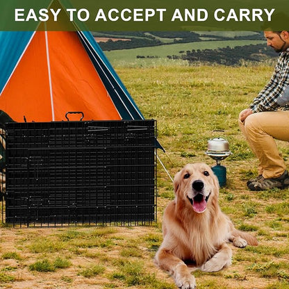 Double Door Dog Crate, Portable Wire Dog Crate with Tray and Divider, Pet Crate for Small Dogs, Indoor and Outdoor Pet Pen, 30" L x 18" W x 21" H Collapsible Dog Kennel