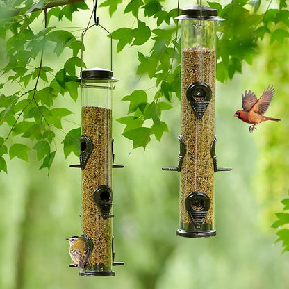 MIXXIDEA 1PK Metal Bird Feeders with 6 Feeding Ports,Tube Bird Feeder with Steel Hanger,Hard Plastic Wild Bird Feeder for Outdoors Hanging, Attracting Birds in Your Lawn, Garden, Balcony–Coffee