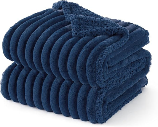Bedsure Waterproof Dog Blankets for Large Dogs - Soft Pet Cat Blanket Corduroy Fleece for Couch Bed Protector Washable, Cozy Calming Reversible Furniture Protection for Puppy,50"x60", Navy Blue