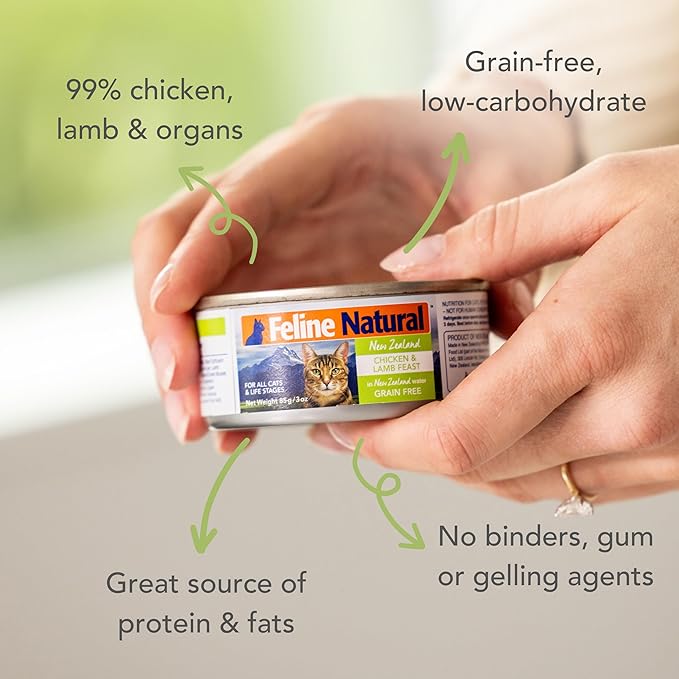 Feline Natural Wet Cat Food Pate, Chicken & Lamb Feast, 3 Oz Cans (Pack of 24), Grain Free, Made in New Zealand with Cage-Free Chicken and Grass-Fed, Free-Range Lamb
