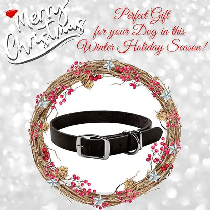 ADITYNA - Leather Dog Collar for Medium Dogs - Classic Style, Soft and Strong, Heavy Duty, Top-Grain Leather, Handmade - for Walking, Training, Hunting, and Running (M - Neck: 15-20 inches, Black)