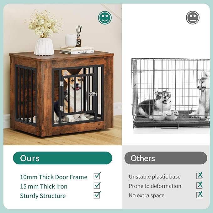 YITAHOME 27.2" L Dog Crate Furniture for Medium Dogs, 2-in-1 Iron-Wood Fusion Dog cage Indoor up to 30 lb, Side End Table, Modern Dogs Kennel with Waterproof Top, Safety Corners,Steel Lock,Rustic
