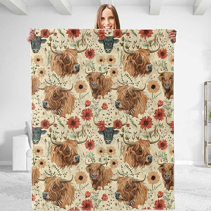 Aesthetic High Land Cow Throw Blanket - Soft Plush, Lightweight, Warm, Fuzzy Anti-Pilling Flannel Blanket for Bedroom, Couch, Travel, Sofa - Comfy 80in_60in
