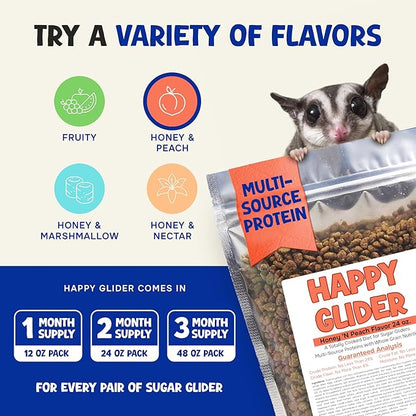 Happy Glider Sugar Glider Food - Honey & Peach | 3 lbs of Premium Food for Sugar Gliders and Small Animals - 4 Months Supply