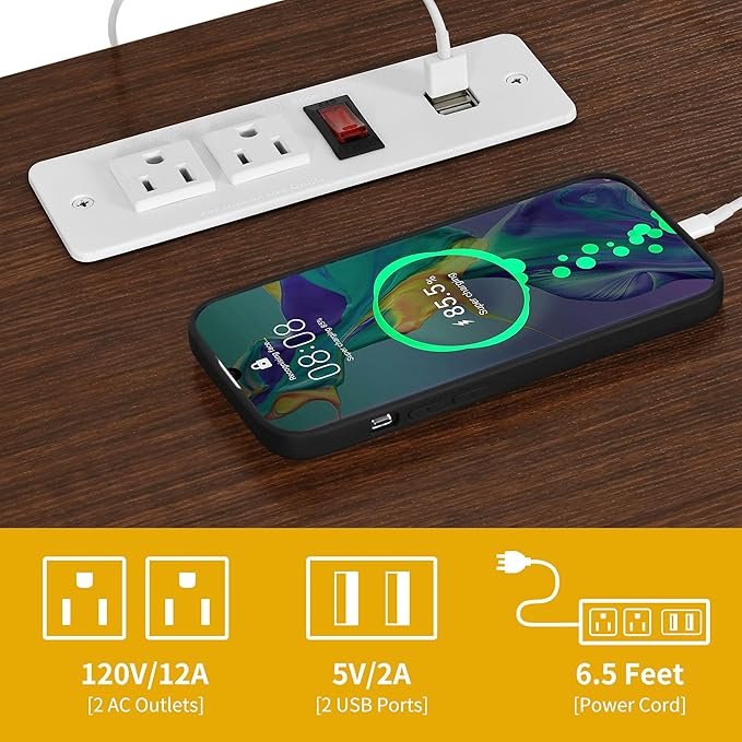 DWVO 63 Inch Double Dog Crate Furniture for 2 Dogs, Heavy Duty Wooden Dog Crate TV Stand with Charging Station, Dog Kennel Indoor Furniture Double Sliding Barn Door Design Ideal for 2 Dogs, White