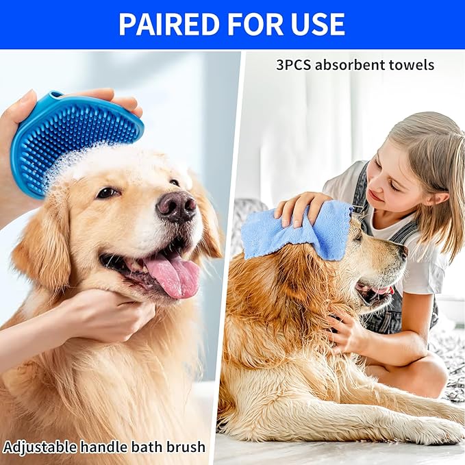 Dog Paw Cleaner for Dogs, (with 3Pcs Absorbent Towels & Adjustable Dog Bath Brush) Dog Paw Washer,Buddy Muddy Pet Foot Cleaner (Deep Blue, Medium)