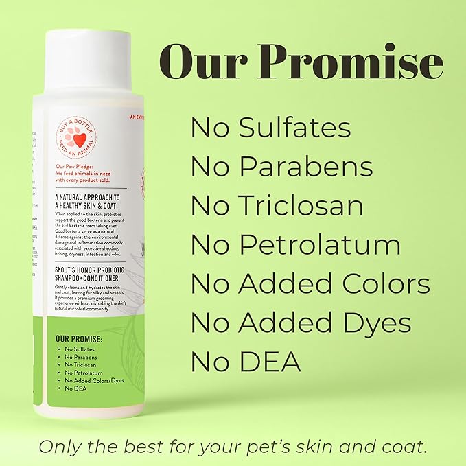 Skout's Honor Probiotic Pet Shampoo & Conditioner with Avocado Oil & Omega-3s, 97% Natural, Paraben & Sulfate-Free, Cruelty-Free, 16oz, Sunkissed Coconut