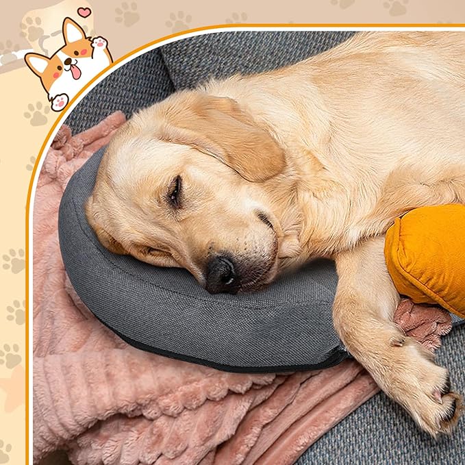 Dog Pillow Benefit for Cervical Vertebra/Neck -Dog Calming Pillow for Soothing Joints and Improving Sleep, Arched Dog Bed Pillow with Sponge Support, Washable for Large Dogs, L