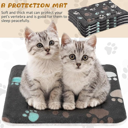 4 Pack Ultra Soft Dog Cat Bed Mat with Cute Prints Reversible Fleece Dog Crate Kennel Pad Cozy Washable Thickened Hamster Guinea Pig Pet Bed Mat for Small Animals(13 x 19 Inches,Black)