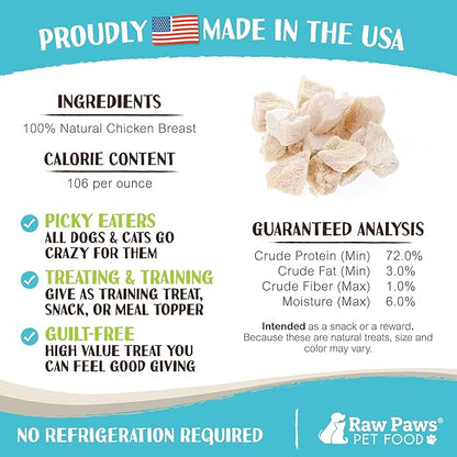 Raw Paws Freeze Dried Chicken Breast Treats, 4-oz, Made in USA - Natural Chicken Dog & Cat Treats