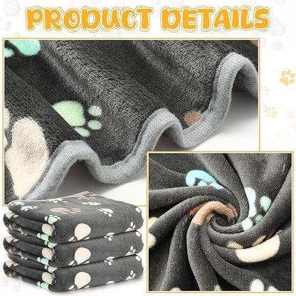 Tegeme 12 Pieces Pet Blanket Soft Fleece Dog Fluffy Doggie Warm Felt Throw Spring Cute Paw Print Puppy Kitten Sleep Mat Bed Covers for Cat (41 x 30 Inch,Gray)