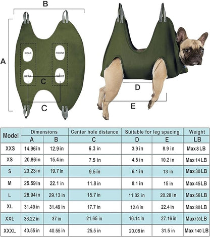 10 in 1 Pet Grooming Hammock Harness with Nail Clippers/Trimmer, Nail File, Comb,Dog Nail Hammock, Dog Grooming Sling for Nail Trimming/Clipping (XL/Under 80lb, Khaki Green)