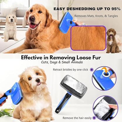 AINA Self-Cleaning Pet Grooming Brush | Pet Slicker Brush for Dogs & Cats Detangling & Fur Removal with Click Clean Button | Effective & Comfortable Pet Deshedding Brush, Perfect for Pet Grooming
