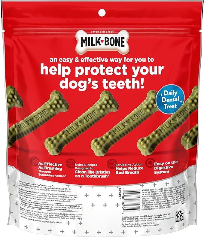 Milk-Bone Brushing Chews Daily Dental Dog Treats, Fresh Mint Flavor, Small/Medium, 25 Count