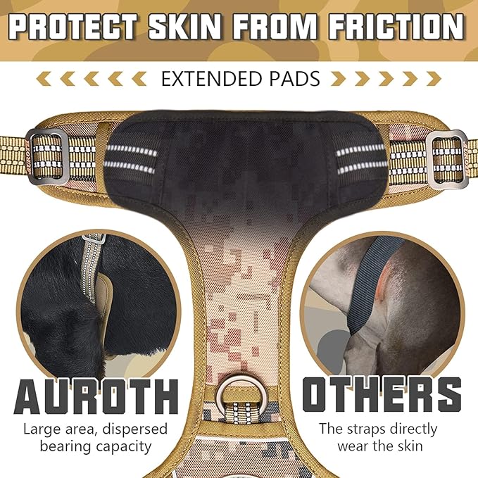 AUROTH Tactical Dog Harness for Large Dogs No Pull Adjustable Pet Harness Reflective K9 Working Training Easy Control Pet Vest Military Service Dog Harnesses Desert Camo XL