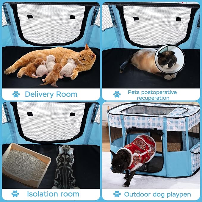 Portable Pet Playpen Cat Cages Indoor， 27.6" L x 21.7" W x 17.7" Collapsible Dog Crates Made of 600D Oxford Material Tent Kennel Playpen for Dogs Cat and Rabbit Travel Dog Playpen Indoor(S, Blue)