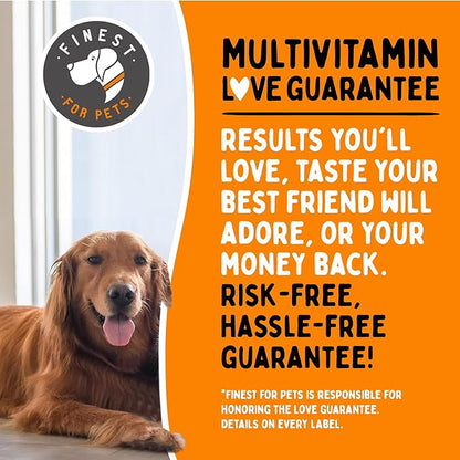 Finest For Pets Multivitamin Dog Supplement – 10 in 1 with Omega Fish Oil & Glucosamine for Improved Joint & Skin Support, Gut, Digestion & Immune Everyday Health (120 Chewable Treats)