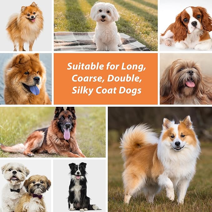 Dog Brush, Pin Brush for Dogs, 27mm Extra Long Pin Brush, Dog Grooming Brush for Shedding, Dog Brush for Long Haired Dogs - Ash Wood Material, Non-Slip Rubber Handle, Round-Tipped Pins