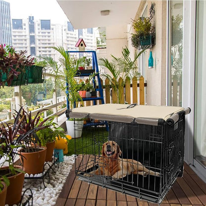 42 Inch Dog Crate Cover Dog Kennel Cover, Large XL Dog Crate for Large Dogs Wire Dog Cage with1 2 3 Doors, Waterproof 600D Oxford Fabric Indoor/Outdoor Khaki
