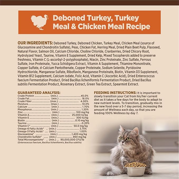 Wellness CORE Adult Dry Cat Food for Indoor & Outdoor Cats, Grain-Free, Natural, Original Turkey, Turkey Meal & Chicken (5 Pound Bag)